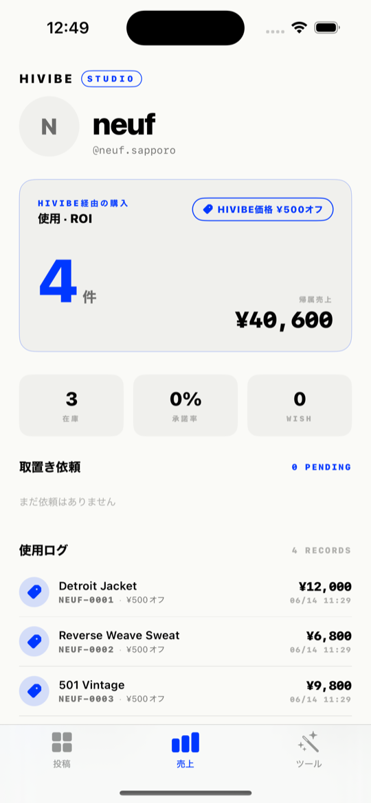 Studio 売上タブ
